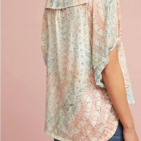 Anthropologie Eri + Ali Briony Batwing Sleeve Top Green, Orange, Blue and Ivory - Picture 3 of 16